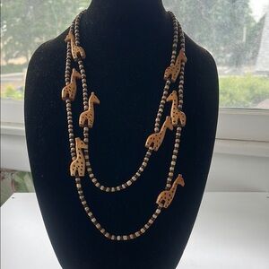 Handcrafted Tan Giraffe Wood Bead Layered Necklace